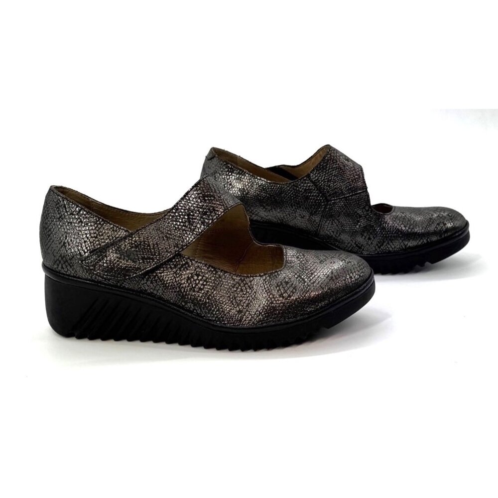 Fly London Metallic Snake Print Mary Jane Comfort Wedge Shoes EU 42 US 10.5 - 11